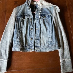 Free People Knit Hooded Denim Jacket